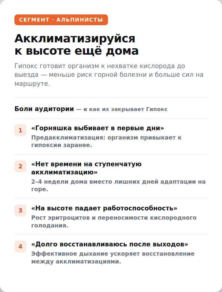 Вариант промо-страницы для альпинистов