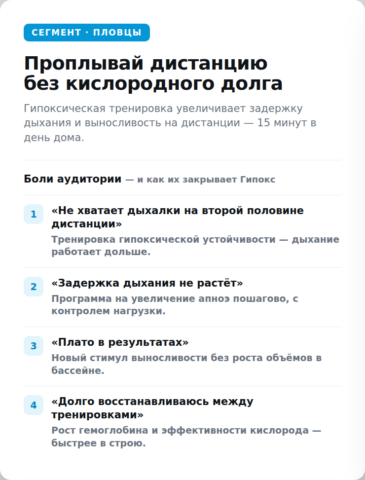 Вариант промо-страницы для пловцов